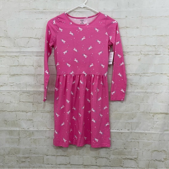 Carters Pink Unicorn Glitter Long Sleeve Dress - Picture 1 of 9